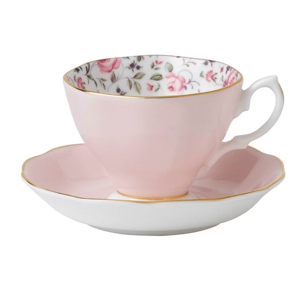Royal Albert China Vintage ROSE CONFETTI Teacup Cup and Saucer Set New. Pink